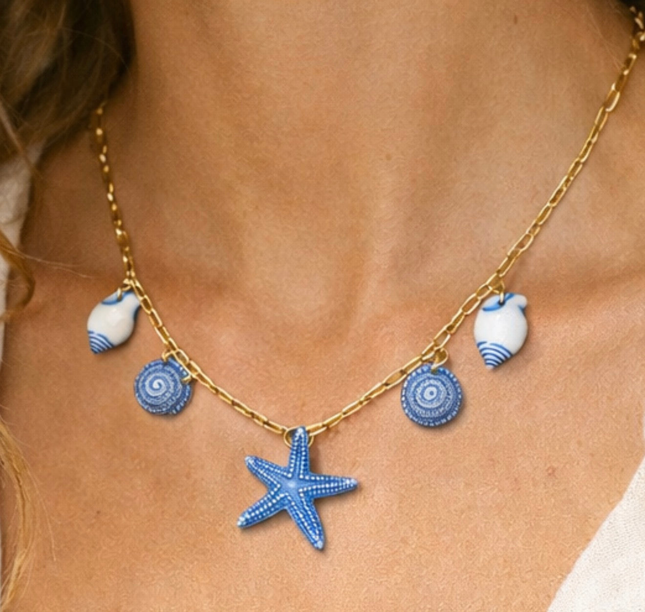 Charm Halskette – Muschel & Seestern | Edelstahl 18K vergoldet